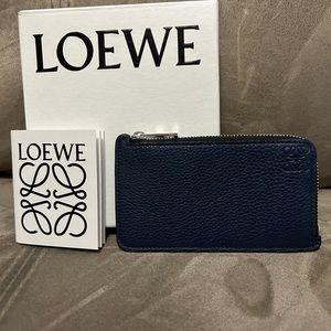 Loewe Navy Blue Pebbled Leather Card Holder/Coin Case
